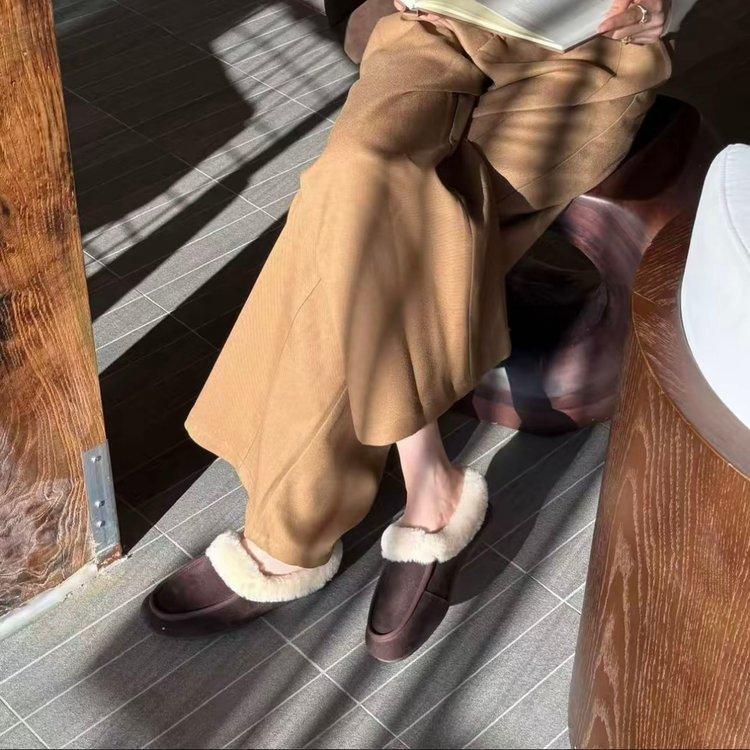 2025 Autumn and Winter Fur Integrated Fluffy Slippers Women's Thickened and Velvet Warm Muller Shoes Half Slippers Outside Wearing Snow Boots