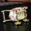 Enamel Coated Rhinestones Studded Metal Jewelry Box Baby Carriage Storage Container for Jewelry Organization