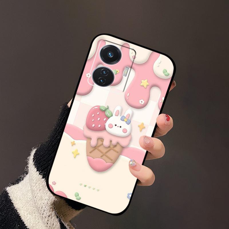 For Vivo T1 4G Case V2153 Covers TPU Black Silicone Landscape Cover for Vivo T1 44W Case VivoT1 Y55 4G Shockproof Soft Shells