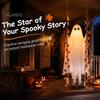 Autumn Maple Leaf Accents Hanging Swing Ghost Halloween Decoration with Leaf, Light Up Ornament Seasonal Manor Window Decor Height Adjustable