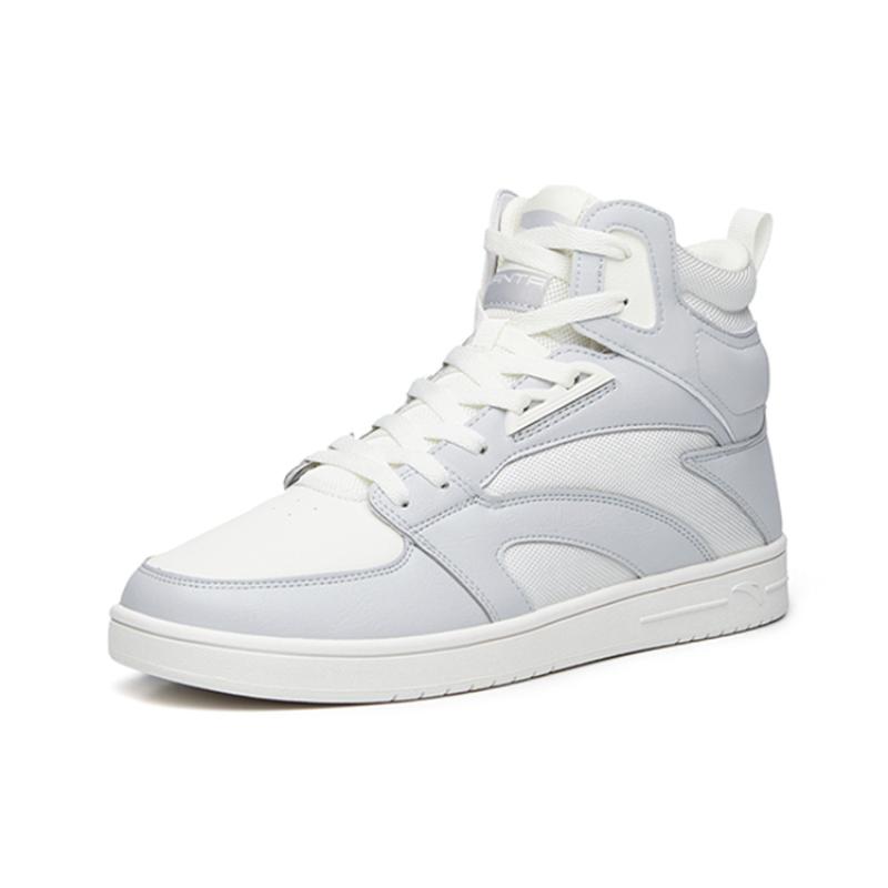 Anta Street Naughty Slip-Resistant Cushioning Wear-Resistant High-Top Skateboard Shoes Men's White Gray Sneakers 112238067-1