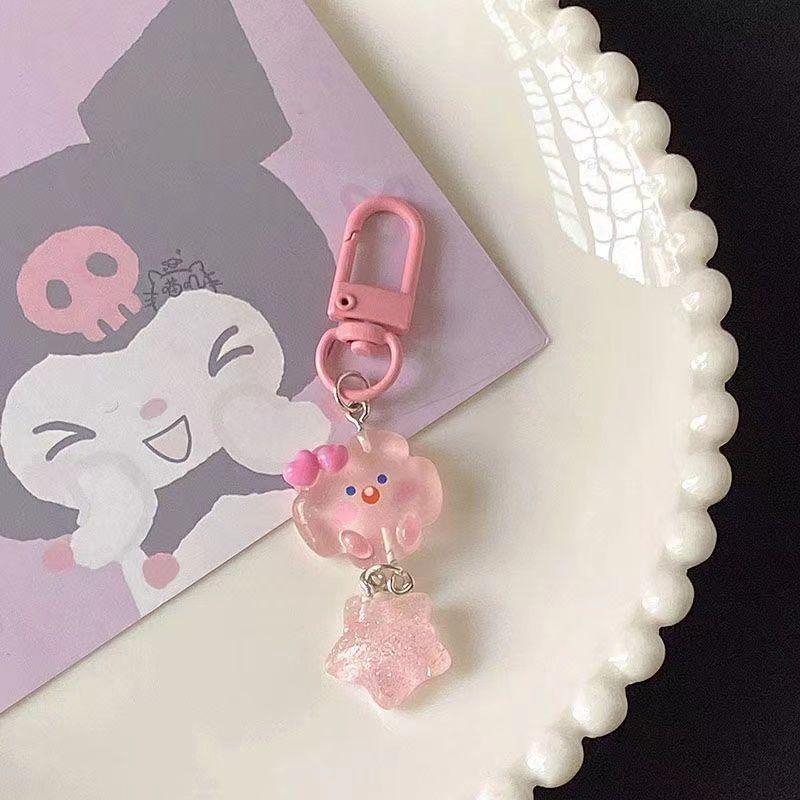 Fashion Sweet Phone Charms Cute Cartoon Luminous Cloud Star Keychain Couple Car Keyring Bag Pendant Jewelry Accessories Gifts