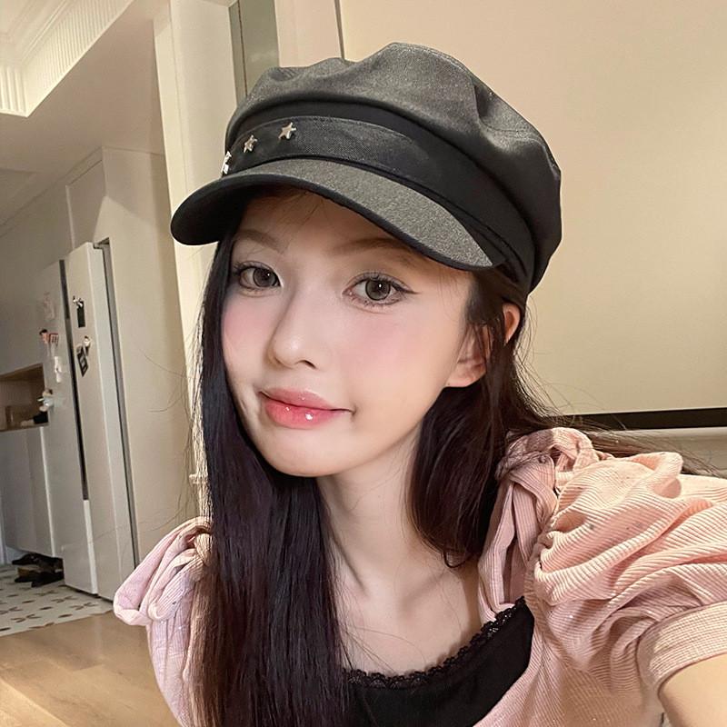 Stylish 2024 Black And Beige Beret Hat For Women With Embroidery And Casual Design