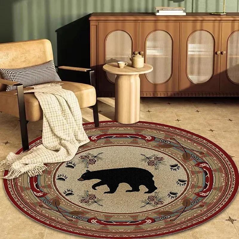 Nordic Retro Round Carpet for Living Room American Pastoral Styl Rug for Bedroom Home Decor Mat Non-slip Chair Mat Washable