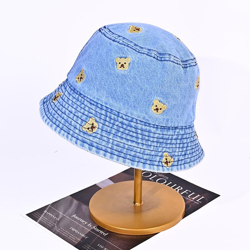 

Милая вышитая панама с мишкой, летняя новая шляпа, женская солнцезащитная шляпа от солнца, ковбойская шляпа, шляпа-ведро для путешествий на открытом воздухе Average size
