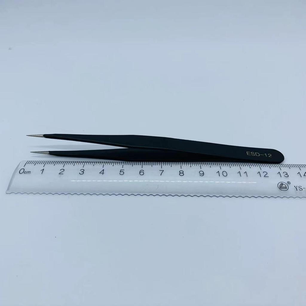 Black ESD Anti-Static Stainless Steel Tweezers Set with Bent Tip for Industrial Repair