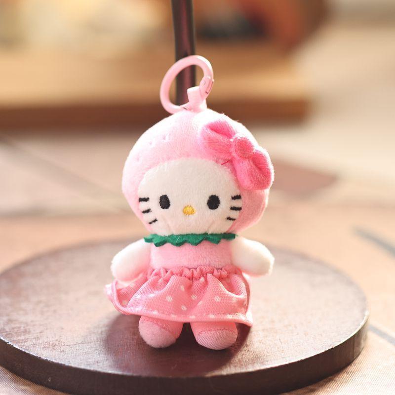 Hello Kitty Cute Strawberry Cat Plush Keychain With Soft Short Plush For Kids And Teens