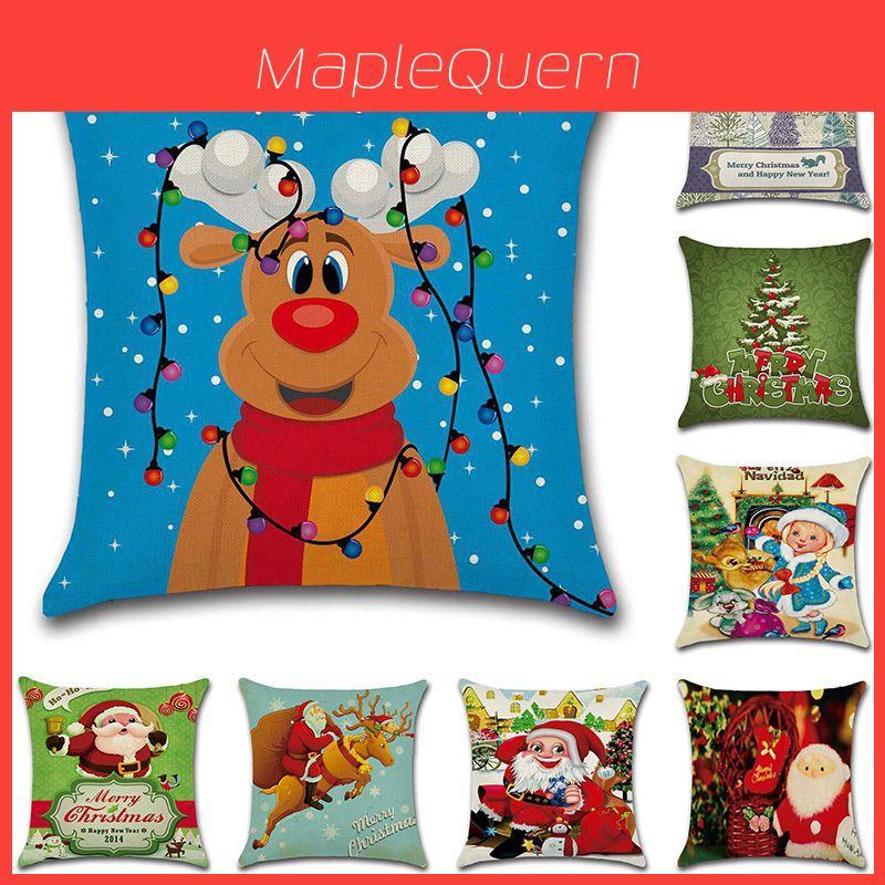 Happyspree Happy Christmas Pillow Cases Luxurious Linen Cushion Covers For Home Decor