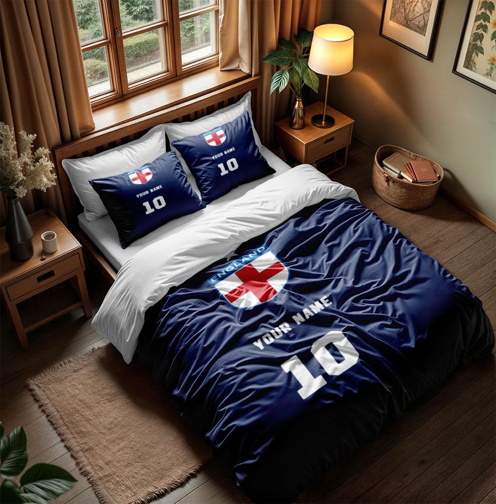 Personal Name England Soccer Duvet Cover Set King Queen Double Full Twin Single Size Bed Linen Set