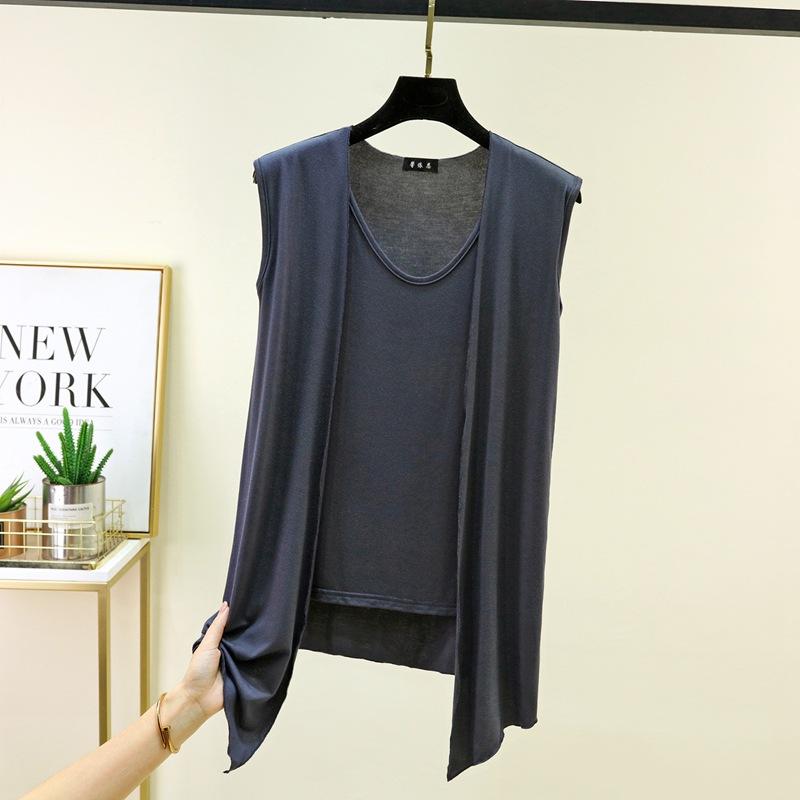 M to 6XL Plu size Women's Faux 2 Piece Tank Top with Cardigan Layered Look Open Front Sleeveless Vest Summer Modal Slim Fit Streetwear Camisole