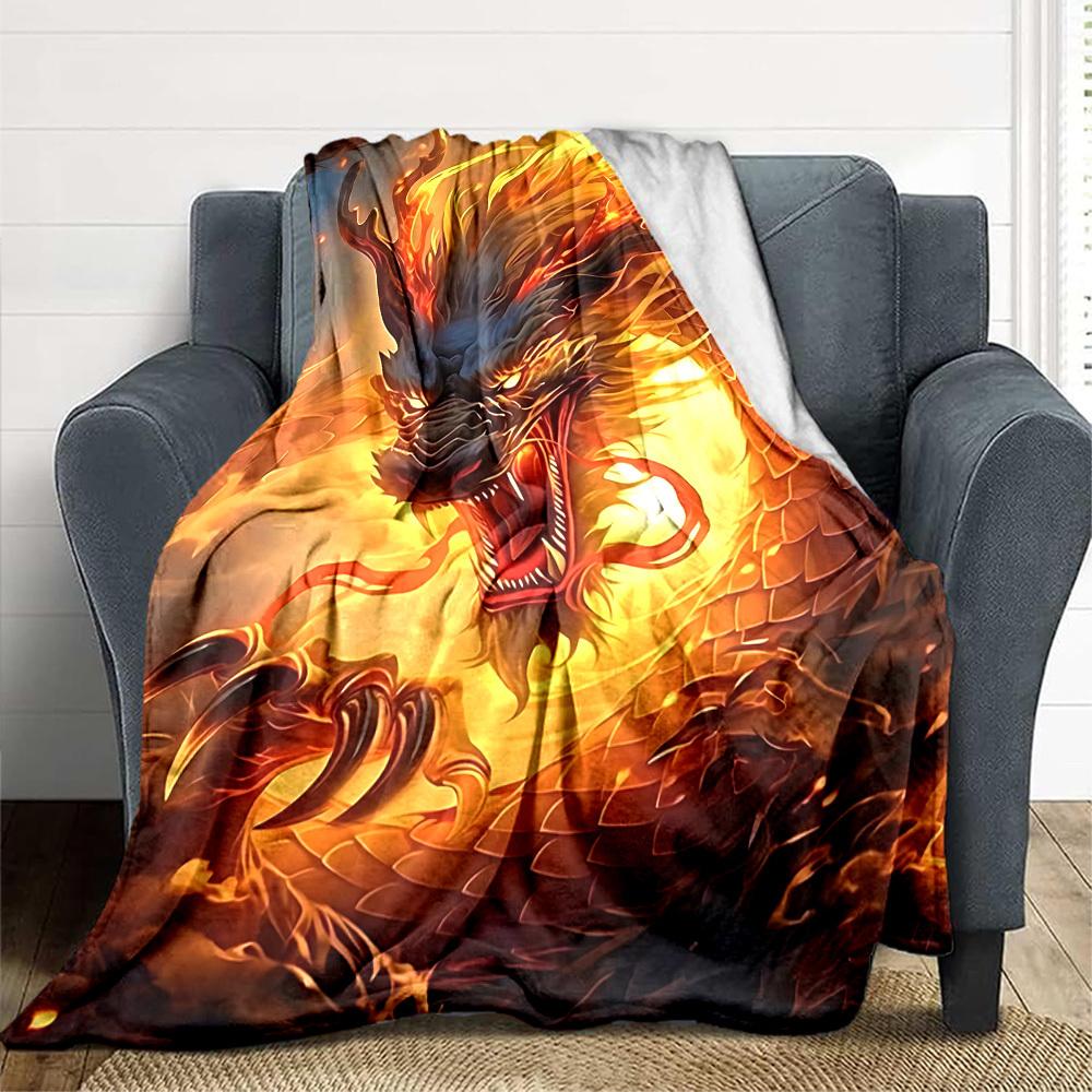 1pc Fire Dragon Blanket Lightweight Blanket Throw Blanket For Sofa, Bed, Travel, Camping, Livingroom, Office yy251010084