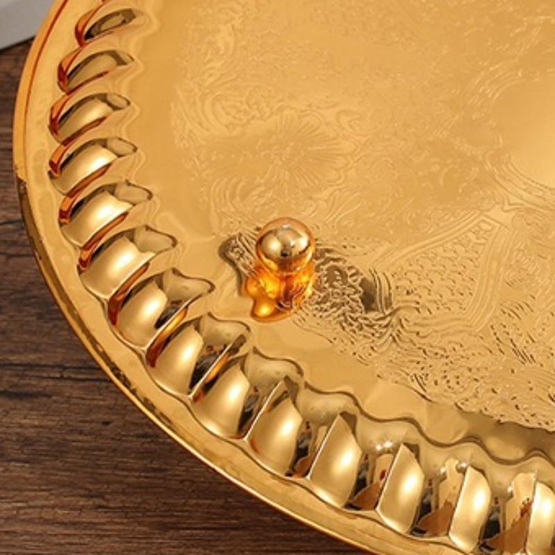 Fruit Tray, Metal Home Round Plate, European Golden Retro Snack Disc, Home Living Room Decoration Accessories Storage Supplies