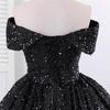 Off-the-Shoulder Sequined Evening Gown for Women: Ideal for Performances, Beauty Pageants, and Gala Events with Puffy Long Skirt.