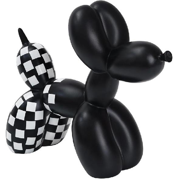 Notakia Black and White Checkered Racing Car Pattern Balloon Dog Statue Crafts Living Room Desktop Decorations,Handmade Modern Small Shelf Decor