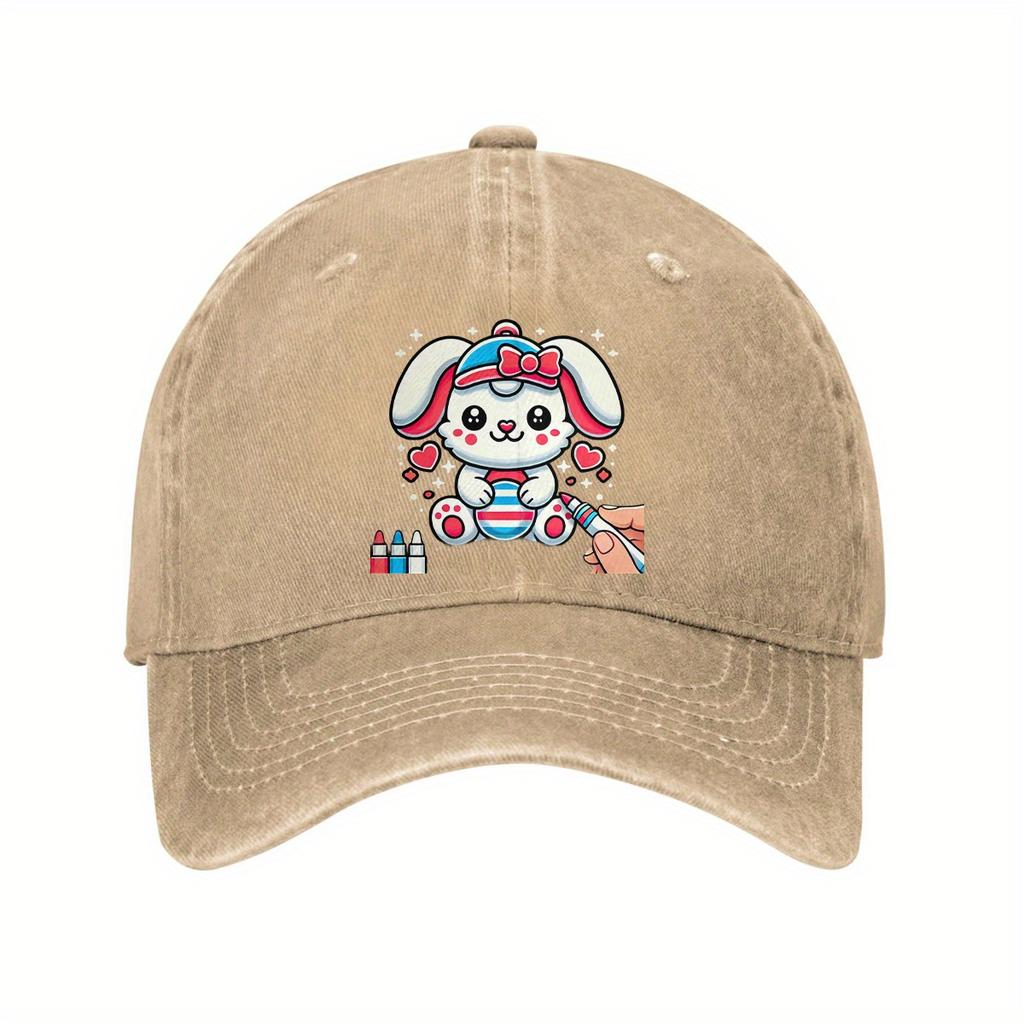 Cute Cartoon Bunny Painting Easter Egg Baseball Cap Adjustable Vintage Cotton Casual Hat for Unisex Adults