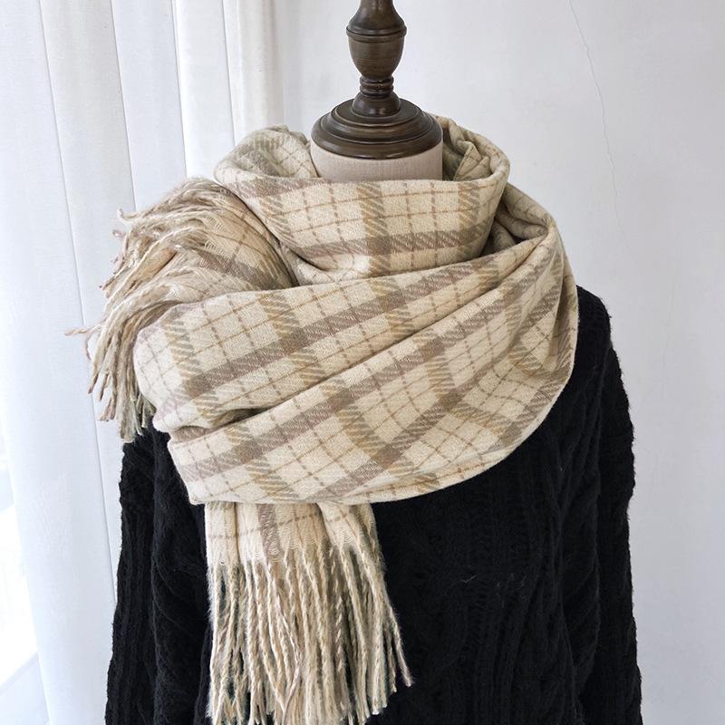 Luxury Plaid Designer Winter Women Scarf Thick Warm Tassels Shawls Pashmina Neckerchief Cashmere Lady Outdoor
