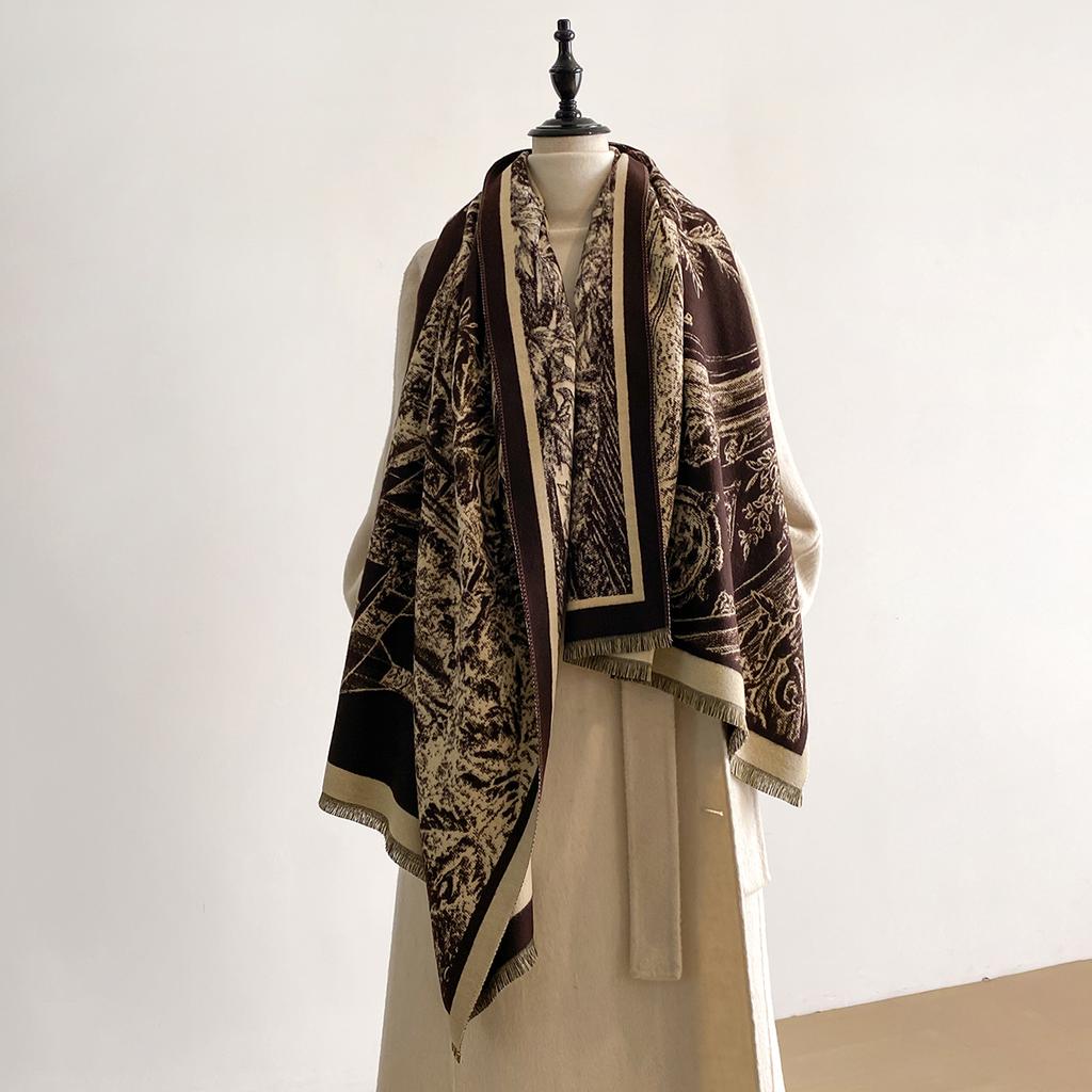 New Luxury 2-Sided Imitation Cashmere Scarf - Ultra Soft Women's Winter Thickened Jacquard Wrap Shawl with Stylish Patterns