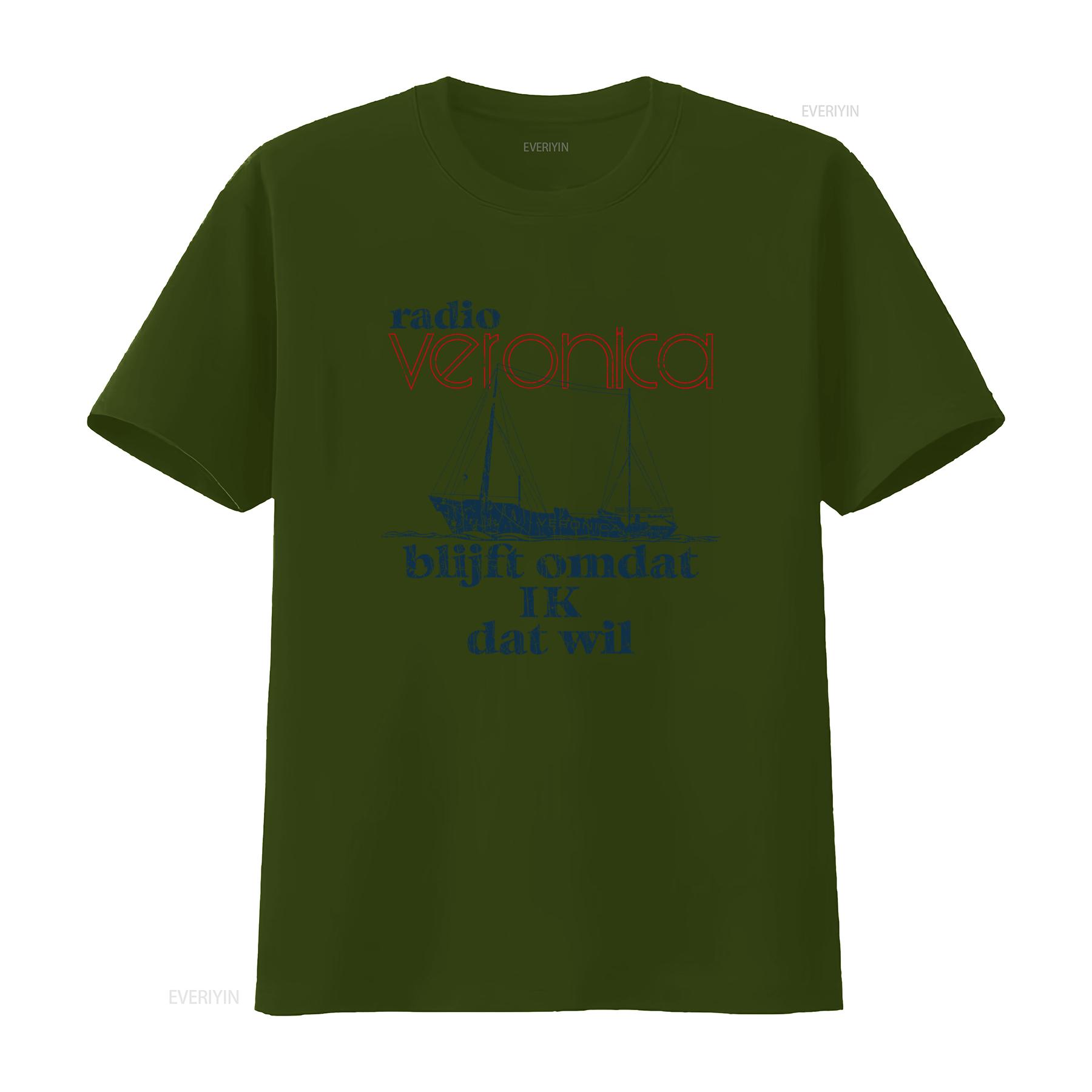 

Radio Veronica 1960 Vintage Mens T Shirt Retro Ship Design Dutch Text Classic Style vintage Washed Top For Everyday Wear L