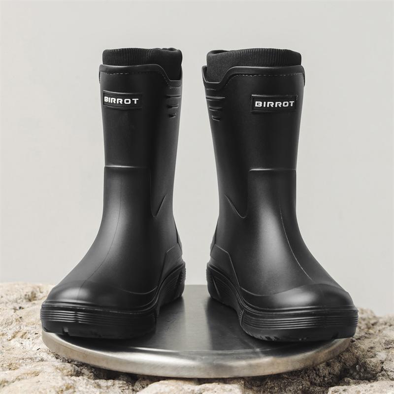 Fashion rain shoes men s non-slip medium tube waterproof shoes men s water boots rain boots men s fixed velvet kitchen rubber shoes cross-border 39