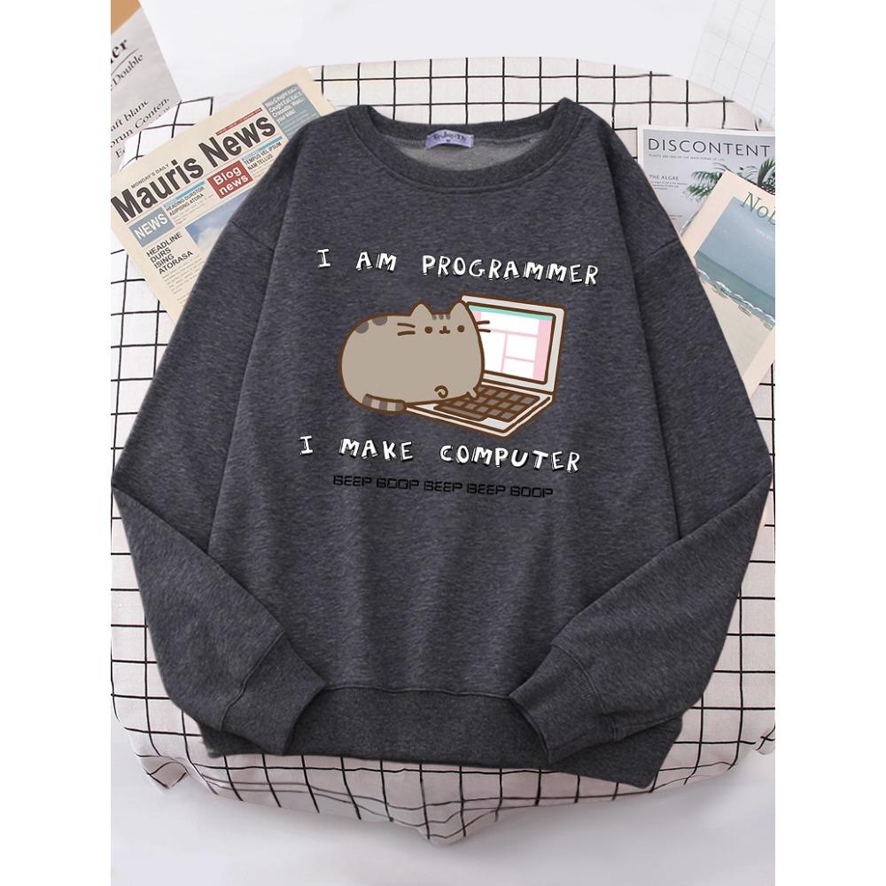 I Am Programmer I Make Computer Funny Cat Women Hoody Korean Fashion Sweatshirt Street Casual Clothes Hipster Loose Sportswear