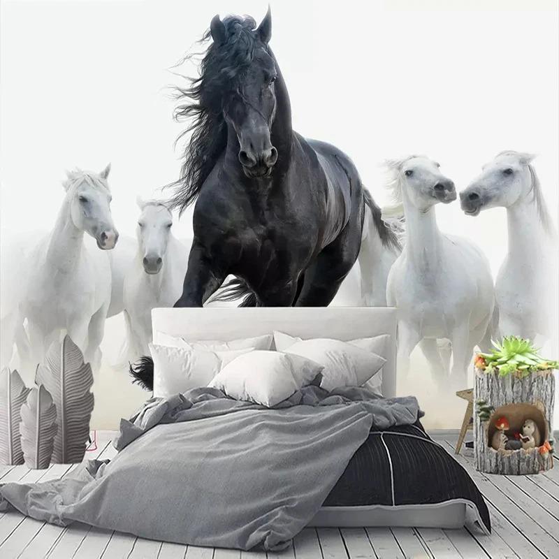 3D Photo Wallpaper Modern Art Black White Horse TV Background Wall Paper Mural Creative Living Room Bedroom Home Decor
