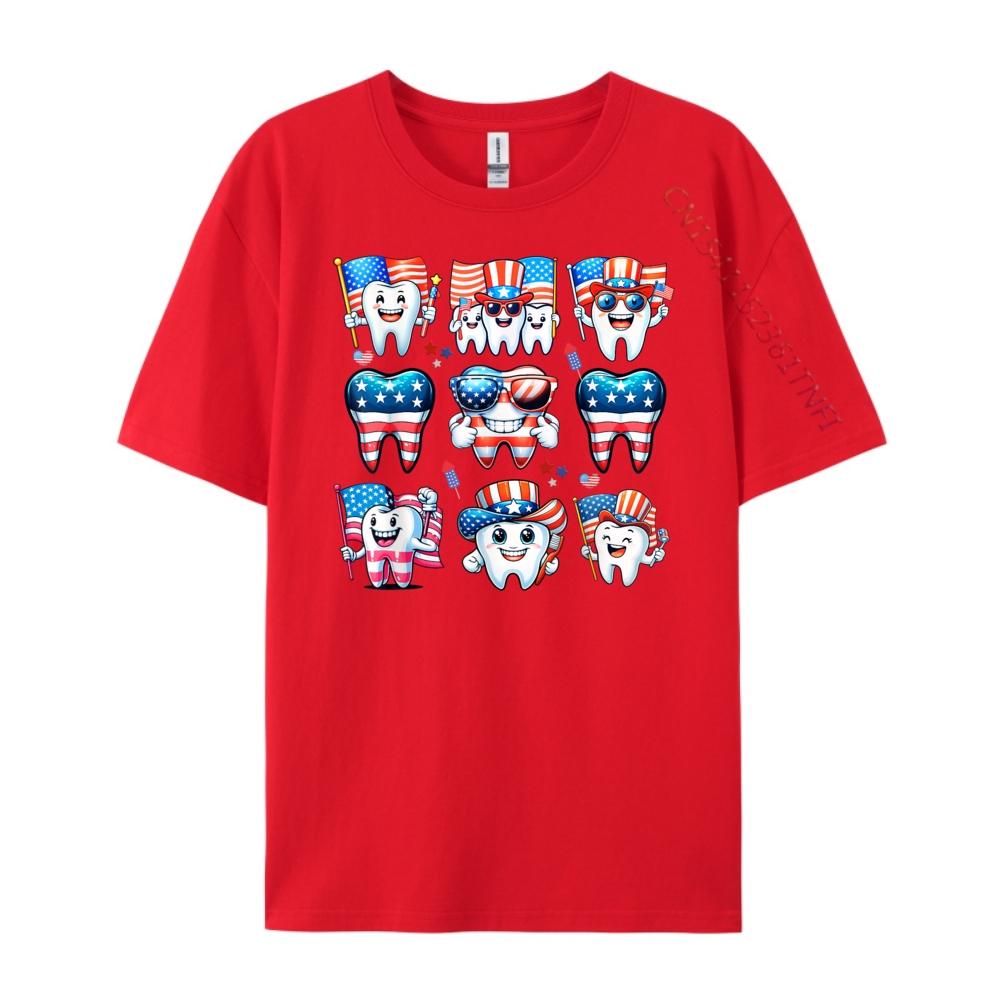 4 июля Американский Стоматологический Зубы Флаг США Патриотический Стоматолог Свободная Футболка Мужская Взрослая Мужская Одежда 2025 S