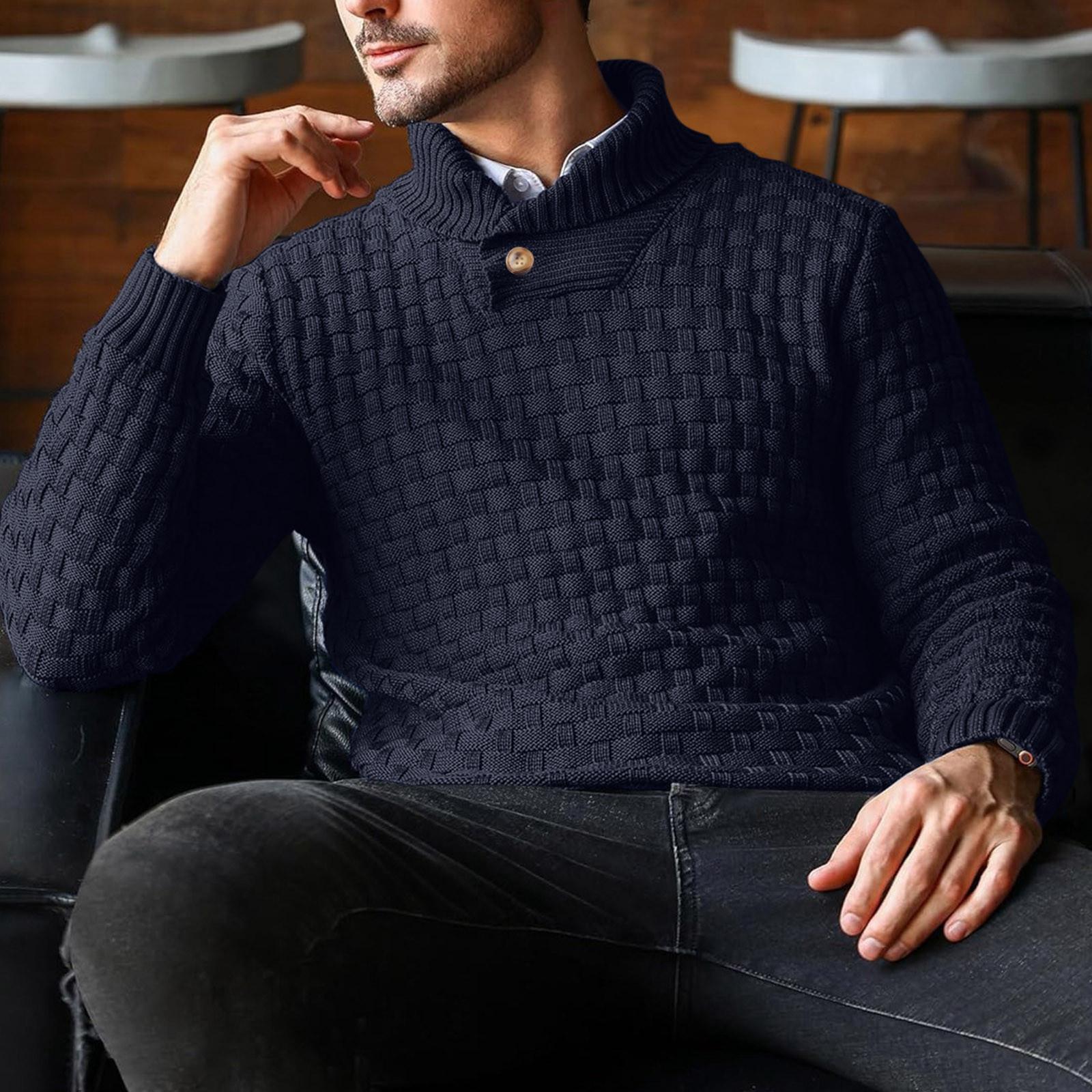 

Men s Solid Color Sweater Pullover Fashion Round Neck Slim Fit Sweater XL чёрный