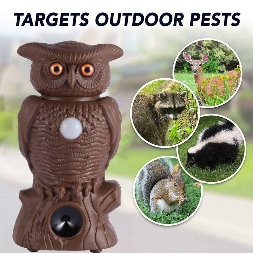 Sculpture Owl Alarm Flashing Sound Critter Repellent Ultrasonic Owls