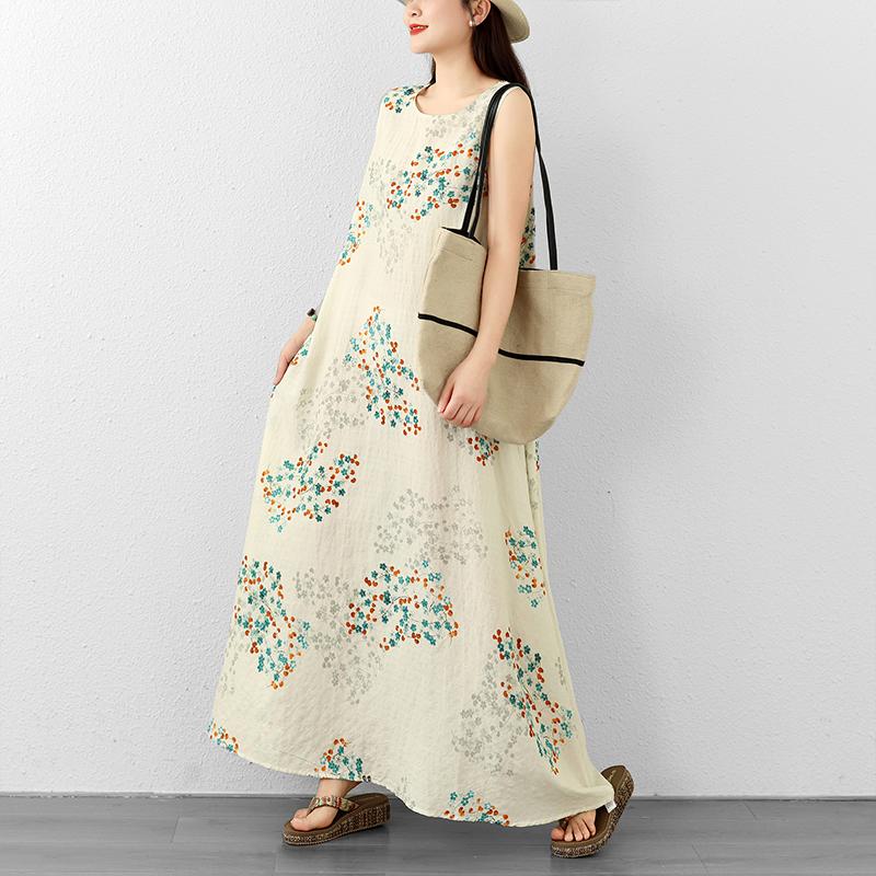 DIMANAF New 2026 Women Plus Size Summer Beach Lady Long Dress Vest Sleeveless Maxi Floral Print Sundress Loose Oversize Clothing