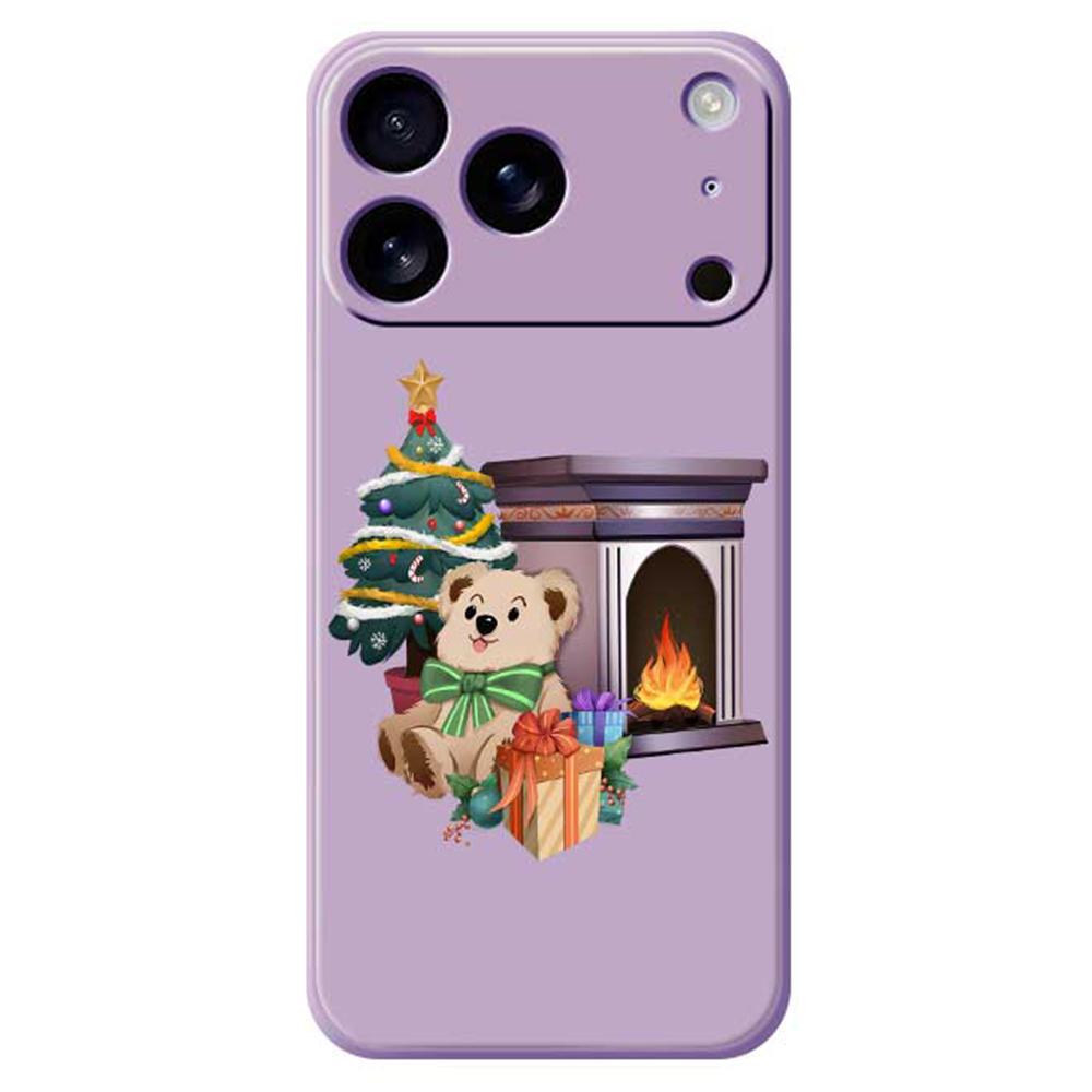 

For iPhone 17 Pro Max Case Christmas Fireplace Gifts Pattern Printing Straight Edge TPU Phone Back Cover Purple