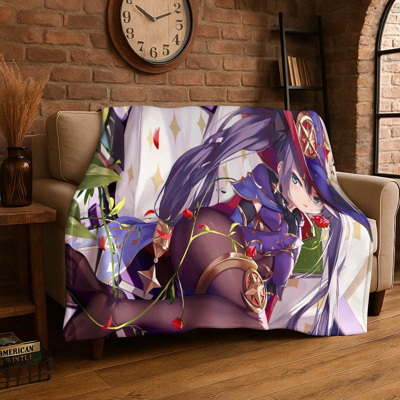 New Genshin Impact Cartoon Game Flannel Blanket Soft Warm Throw Blanket for Bedroom Living Room Bed Travel Camping Picnic Gift