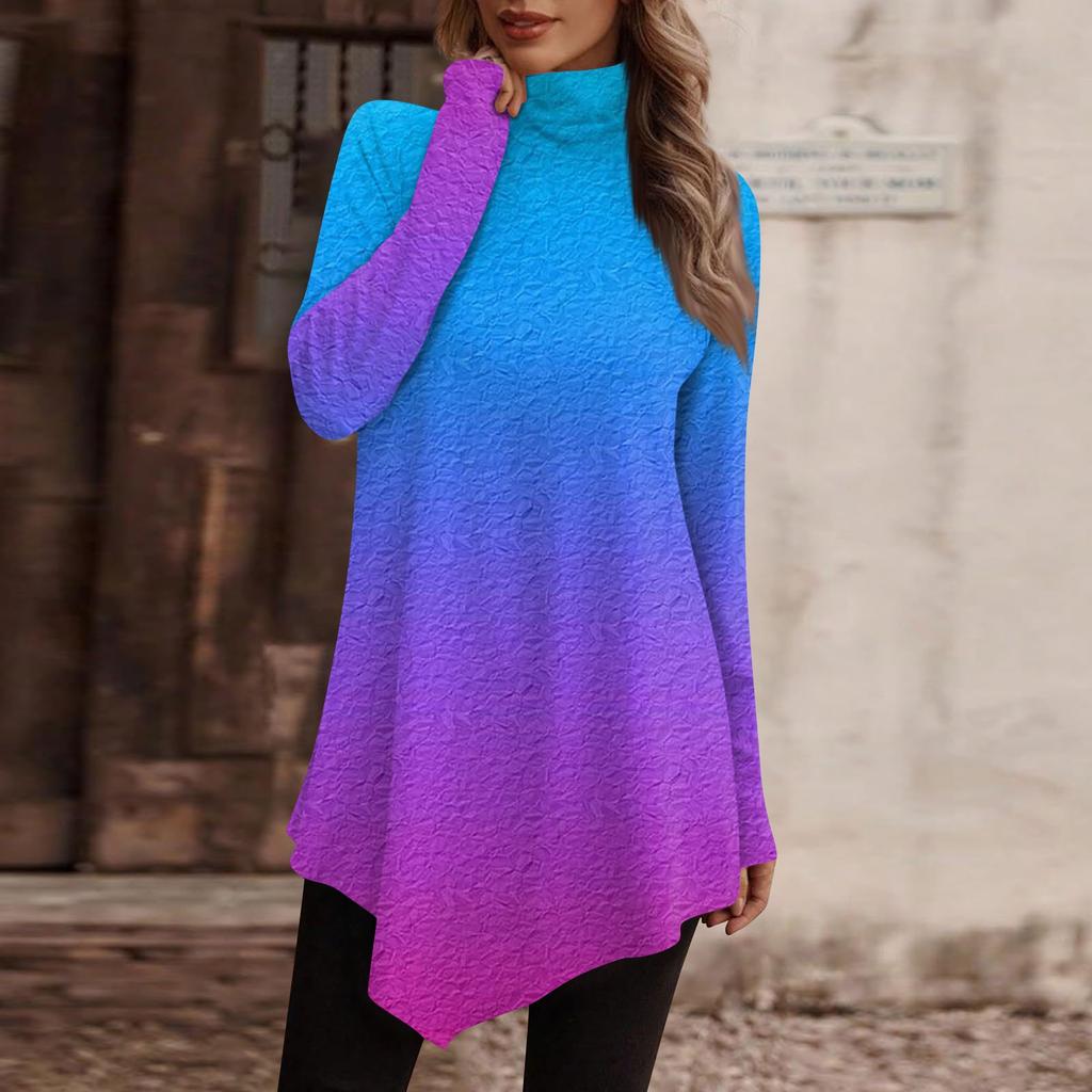 Women's Casual Everyday Tops Long Sleeve Turtleneck Fashion Print Shirt Tops T Shirt Pullover