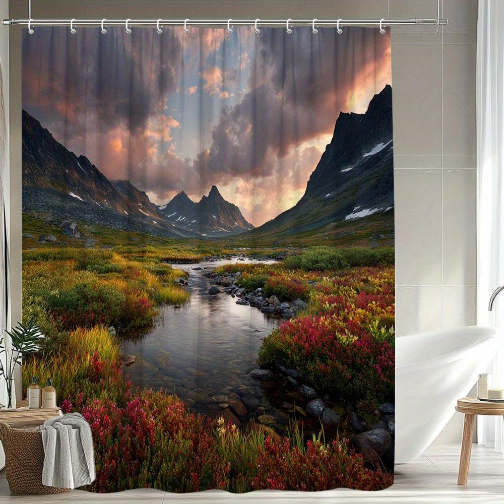 1Pc Scenic Shower Curtain Mountain And River Views Outdoor Natural Landscape Fresh Colors Suitable For Bathroom Decoration