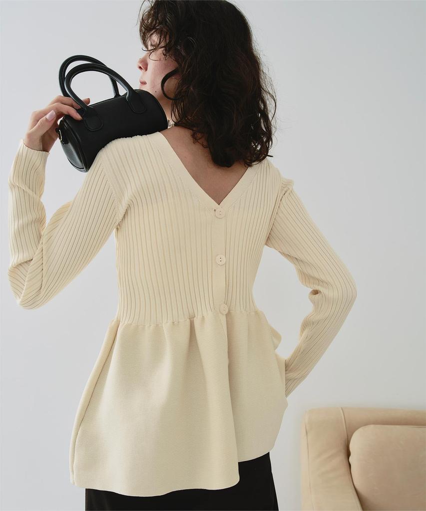 Titibait AFXP4187 Peplum Knit Size L Women's Two-Way Top, Ivory,