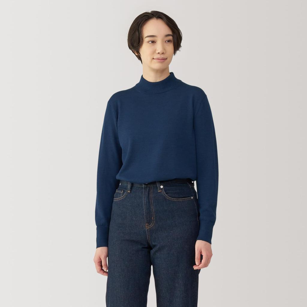 MUJI Washable Wool Smoky Size S Women's High-Gauge High-Neck Sweater, BA1OYA4A, Blue,
