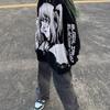 Y2k Gothic Tops Cartoon Bedruckter Rundhals Lockerer Pullover Harajuku Stil Pullover Damen 2D Anime Kleidung