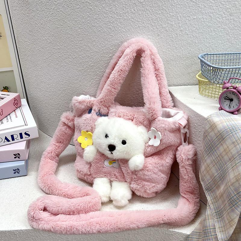 

Three Cute Dimensional Bear Bag Shoulder Bag Girl Students Go Out Capacity Large
