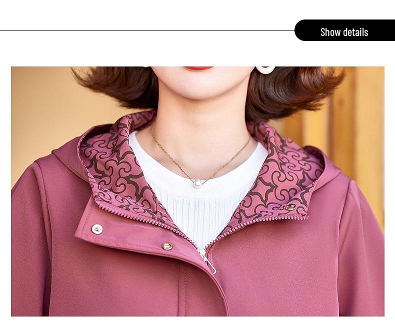 Mother's Wear 2026 Spring/Autumn Hooded Jacket for Women - Middle-aged & Elderly, Loose Stylish Top