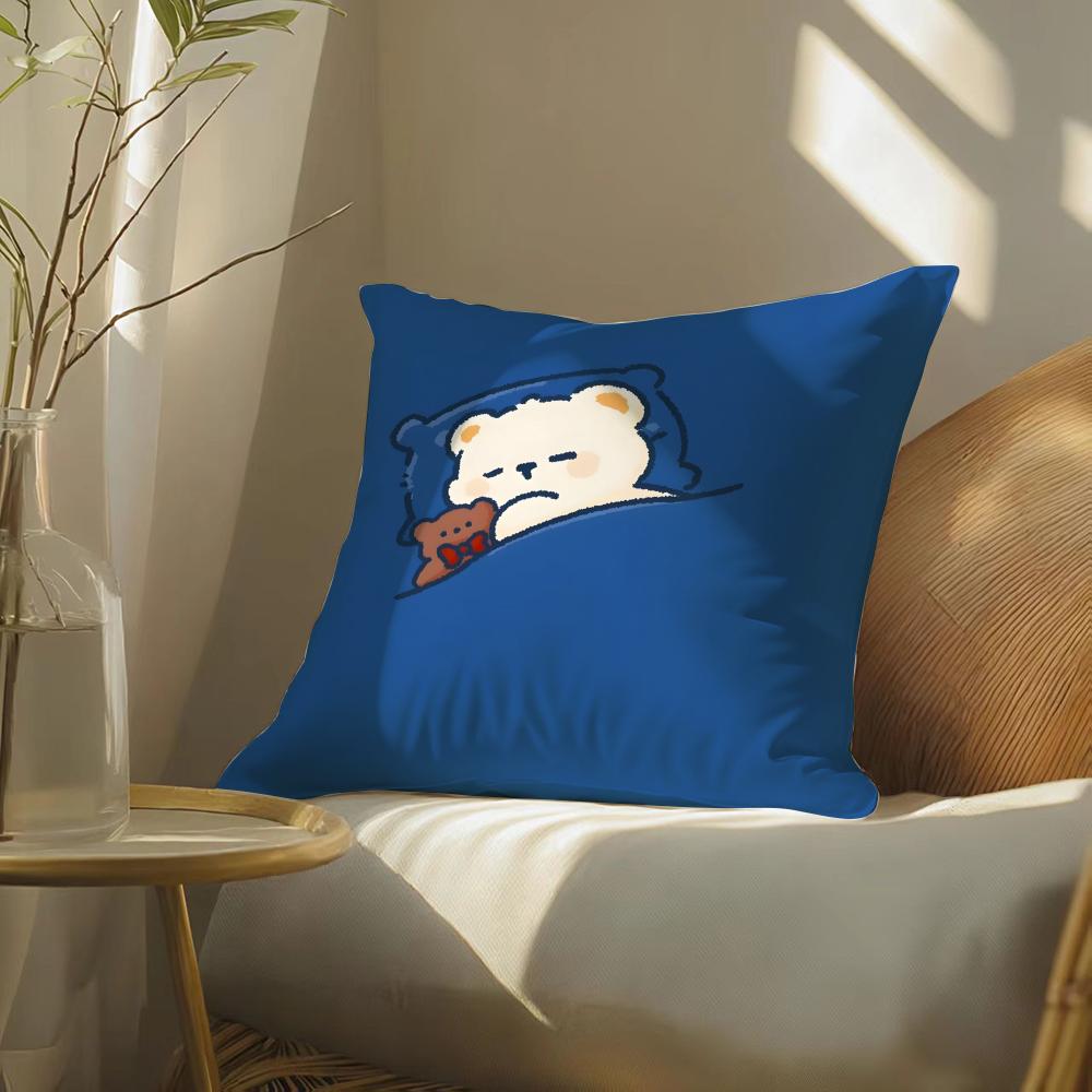 Cute Sleeping Polar Bear Cartoon Pattern Pillow Case Double-Sided Plush Sofa Cushion Covers Organic Breathable Invisible Zipper