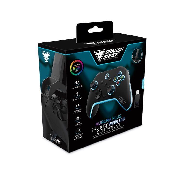 DragonShock - Manette RGB sans fil noire AURORA PLUS avec support téléphone pour Android, IOS, PS3 et PC | Mode Turbo, 800mAh