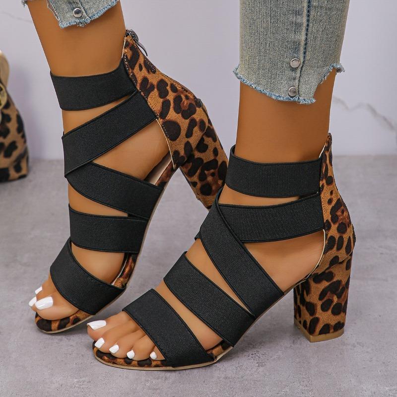 Mid-heel Sandals, Women's Shoes, New Summer Thick-heeled Back-zipped Pocket Shoes