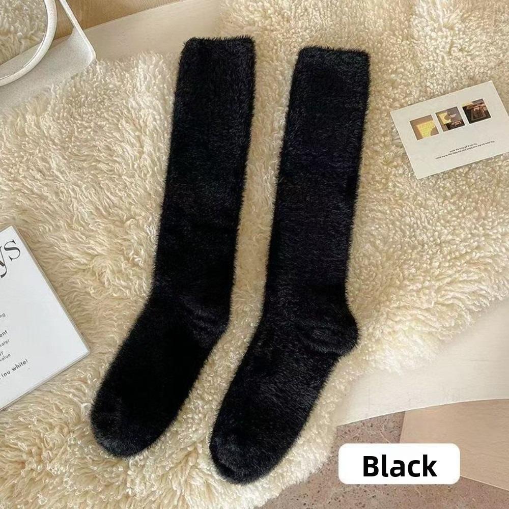 

New Mink Velvet Mid-tube Socks Thick Soft Long Socks Warm Solid Color Calf Socks Women One Size чёрный