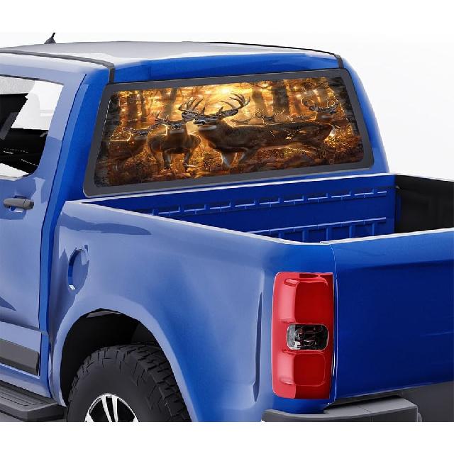 Rustic Deer Truck Rear Window Graphic Decals, Sunset Forest Nature Animal Pickup Car Window Stickers Truck Back Window Film Decal for Trucks SUV 66 x