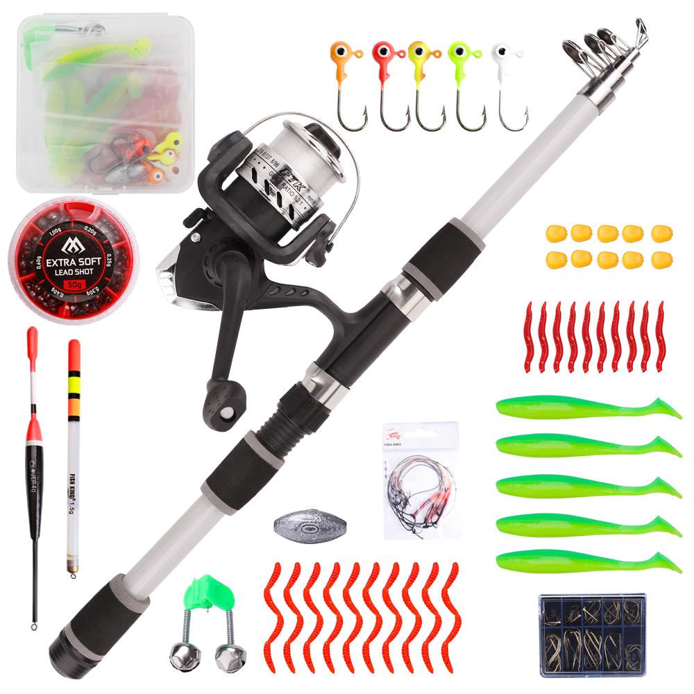 FTK 1.8m Fishing Pole Set Full Kits With Telescopic Fishing Rod And Spinning Reel Baits Hooks Travel Pole Set