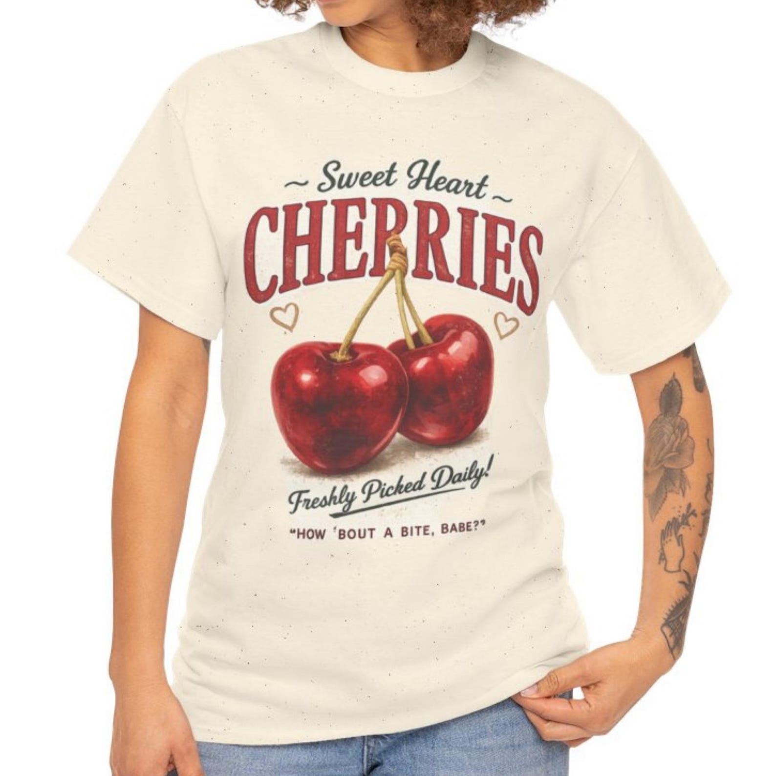 Sweet Heart Cherries T-Shirt | Vintage Fruit Graphic Tee 4XL