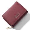 PERFECT FOR YOU 6905-014 Tri-fold Short Wallet PU Leather Zipper Coin Purse for Women-Wine Red