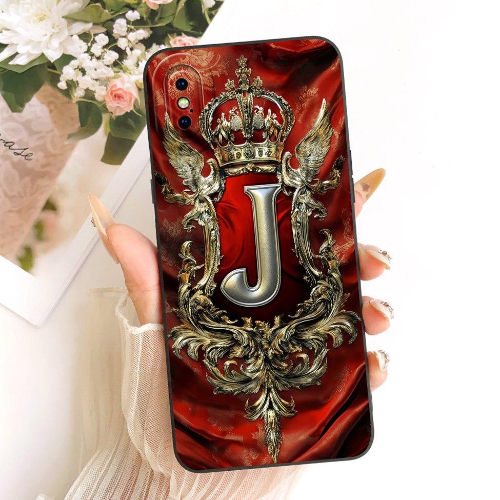 For iPhone X A1865 Phone Case For iPhone XS A2097 Cover Luxury A-Z Letters Fashion Crown 2D Painted Silicone Casing