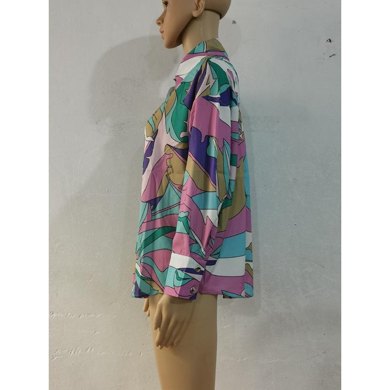 Europa und Amerika Border Hemd Locker Frühling und Herbst Druck Einreihiger Cardigan Laterne Langarmhemd für Damen