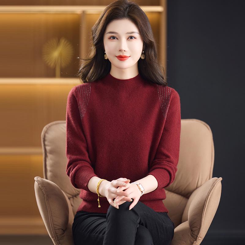 Women's Premium Wool Half-high Collar Winter Sweater - Warm Base Layer for Middle-aged & Elderly