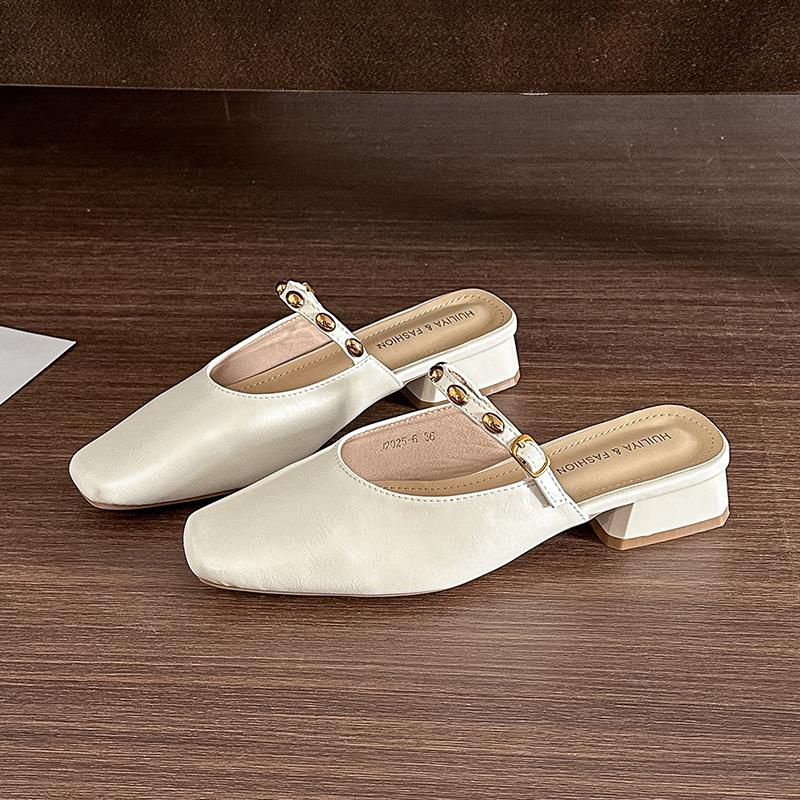 

J 2025-6 фея ветер толстый каблук сумка голова полушлепанцы женщины лето носить дизайн чувство заклепка слово с крутым 40